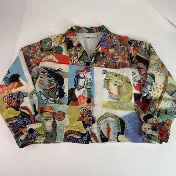 Vintage 80’s Picasso Faces Ultimate Brand Blazer Size Large Multicolored - Picture 4 of 7
